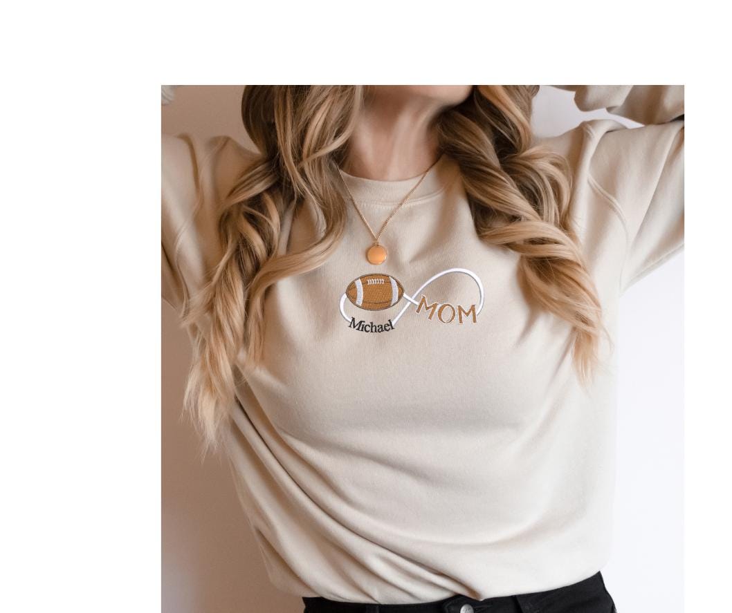 Football Mom Infinity Embroidered Sweatshirt with Child Name- Sports
