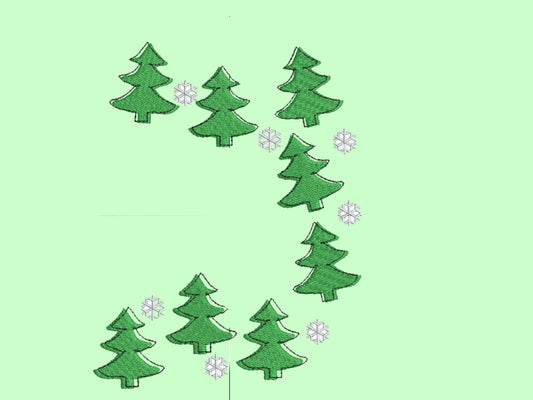 Christmas Tree Embroidery design with offset outline  4 sizes