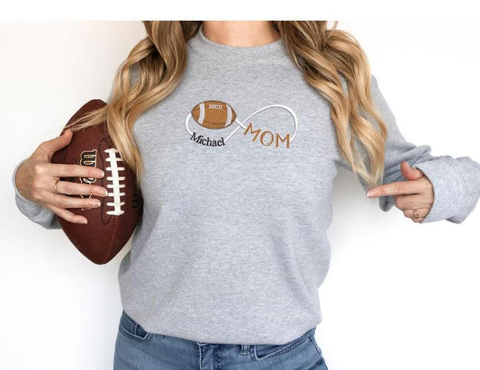 Football Mom Infinity Embroidered Sweatshirt with Child Name- Sports